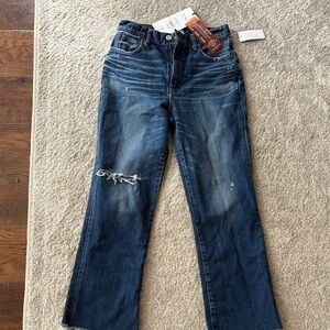 Moussy Vintage Dark Blue Cropped Flare Jeans
